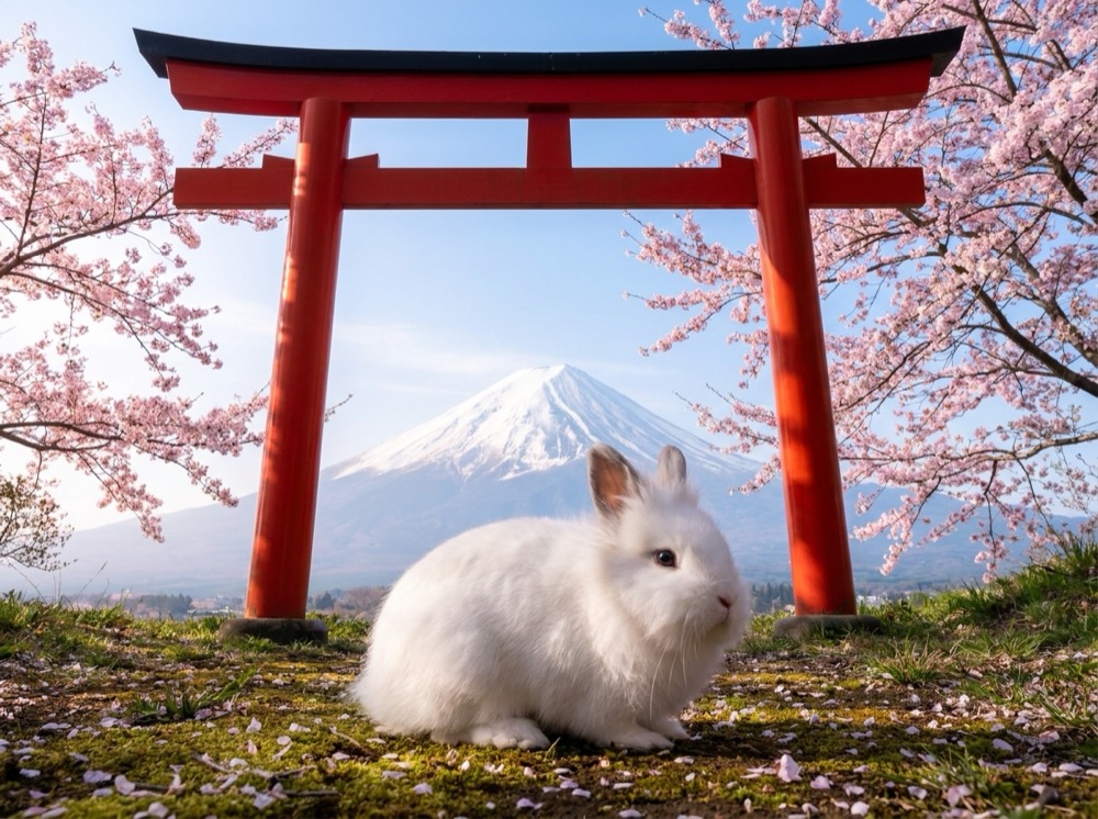 Morty at Torii & Sakura, Mount Fuji