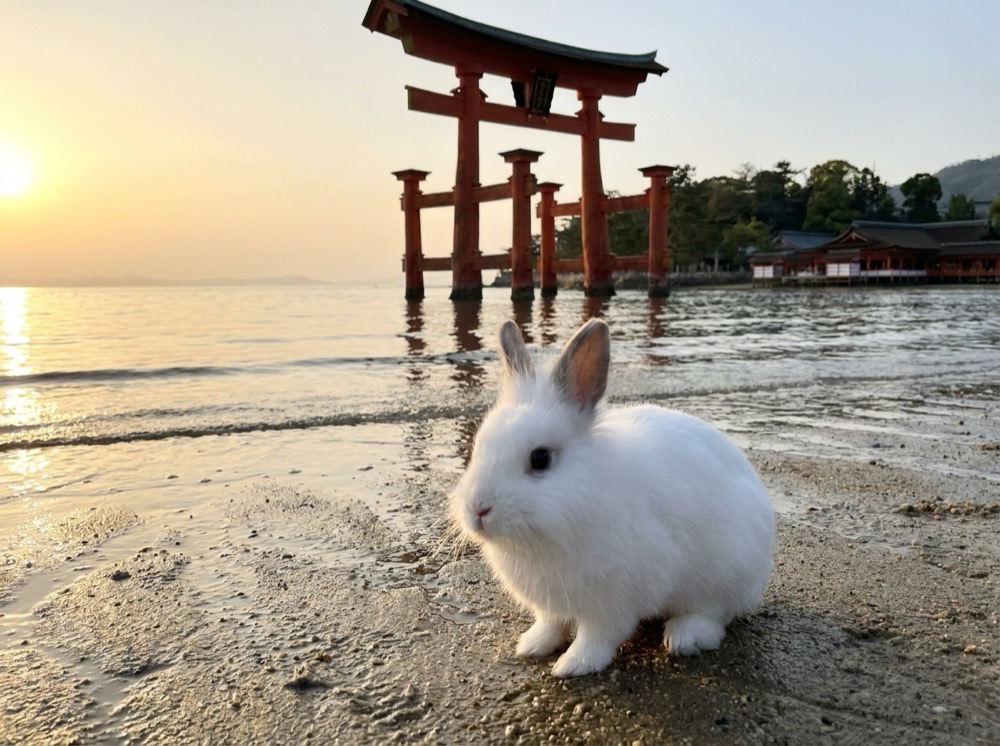 Morty at Itsukushima Torii, Miyajima