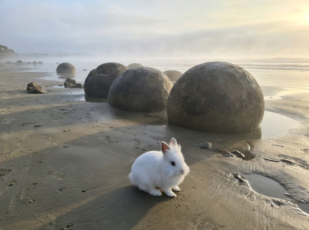 Morty at Moeraki Boulders